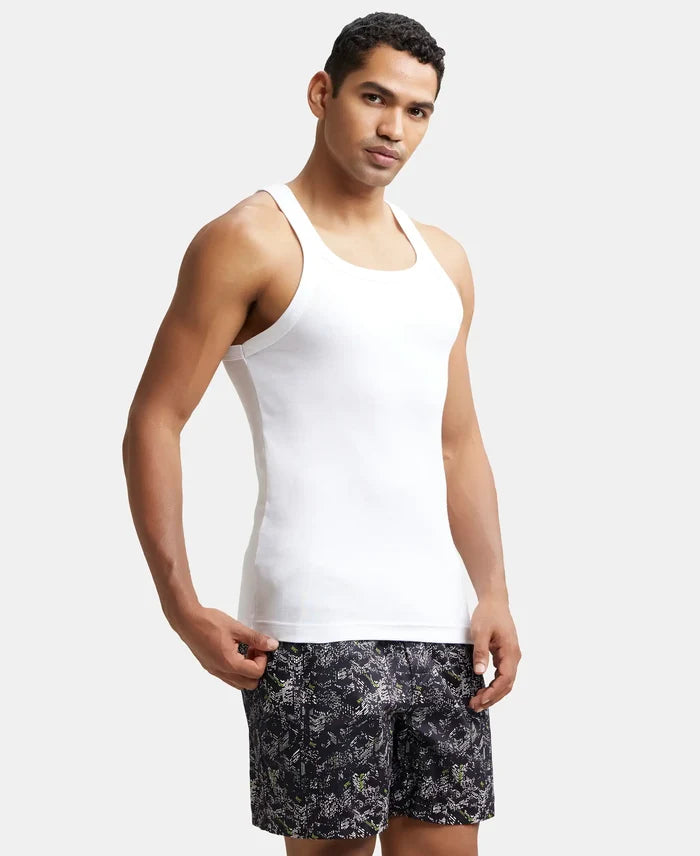 Super Combed Cotton Rib Square Neck Gym Vest - White-2