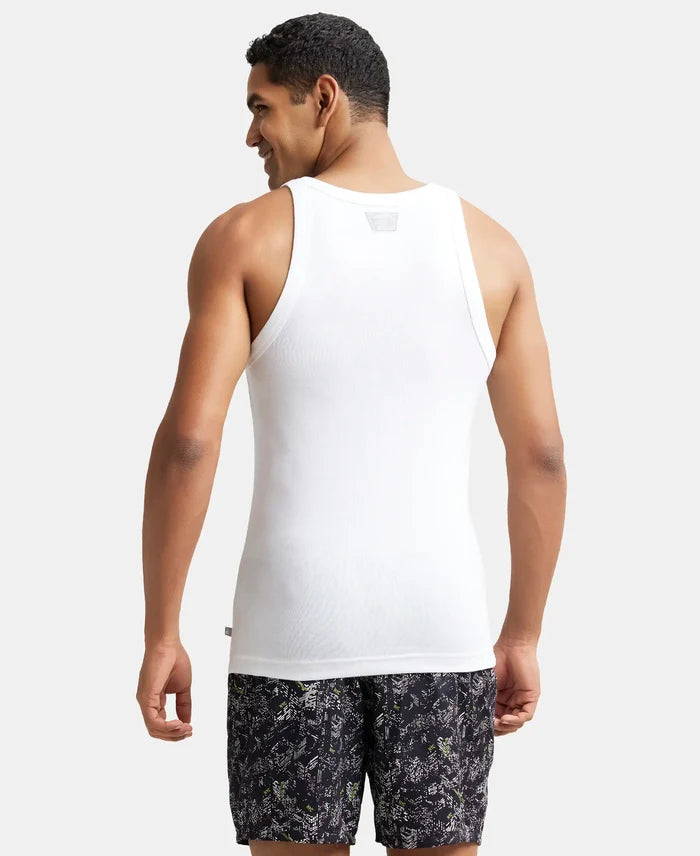 Super Combed Cotton Rib Square Neck Gym Vest - White-3
