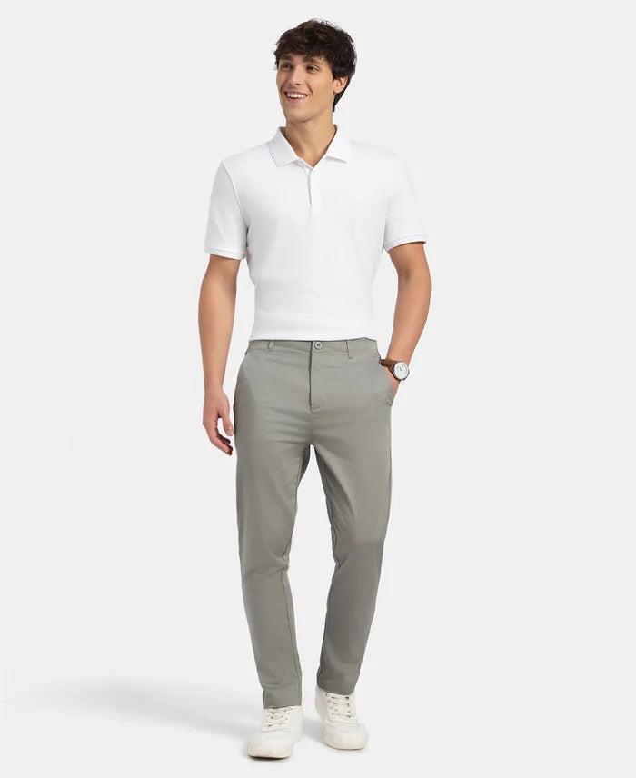 Super Combed Cotton Rich Elastane Stretch Woven Fabric Slim Fit All Day Pants - Moon Mist