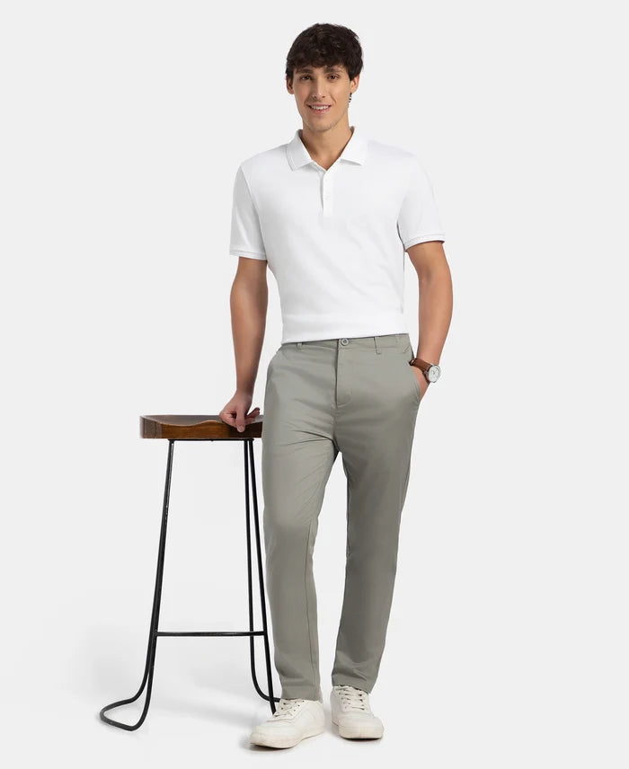 Super Combed Cotton Rich Elastane Stretch Woven Fabric Slim Fit All Day Pants - Moon Mist