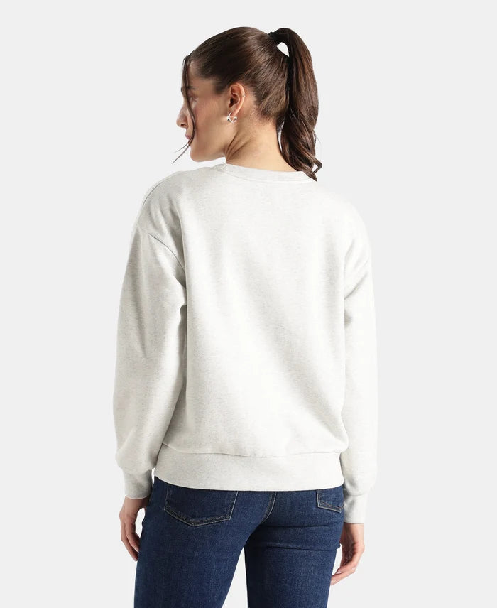 Super Combed Cotton Rich Fleece Fabric Oversized Printed Sweatshirt with StayWarm Tech - Off White Melange