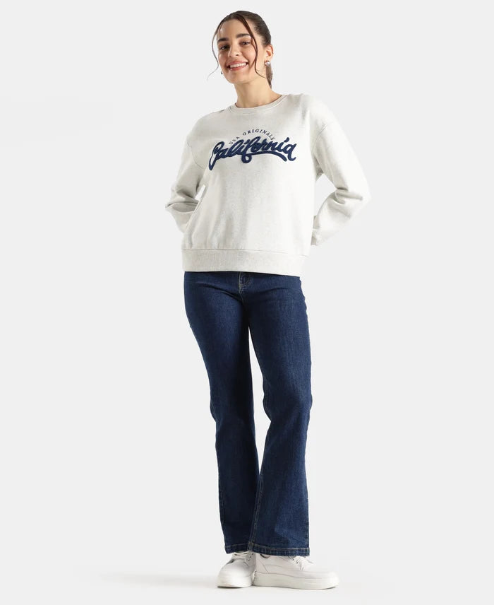 Super Combed Cotton Rich Fleece Fabric Oversized Printed Sweatshirt with StayWarm Tech - Off White Melange