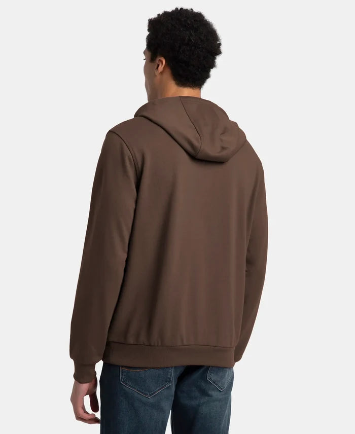 Super Combed Cotton Rich French Terry Hoodie Sweatshirt with Ribbed Cuffs - Dark Khaki