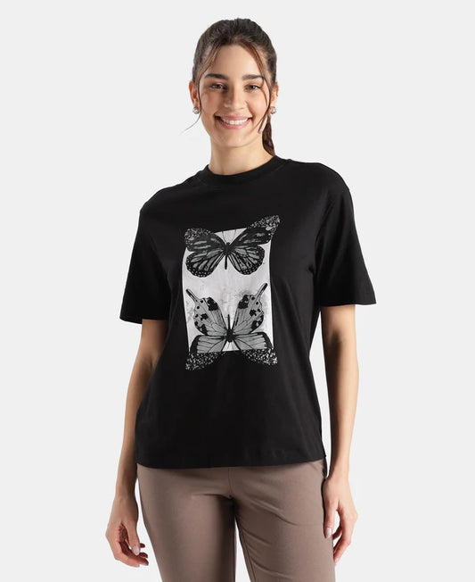 Super Combed Cotton Rich Oversized Printed T-Shirt - Black