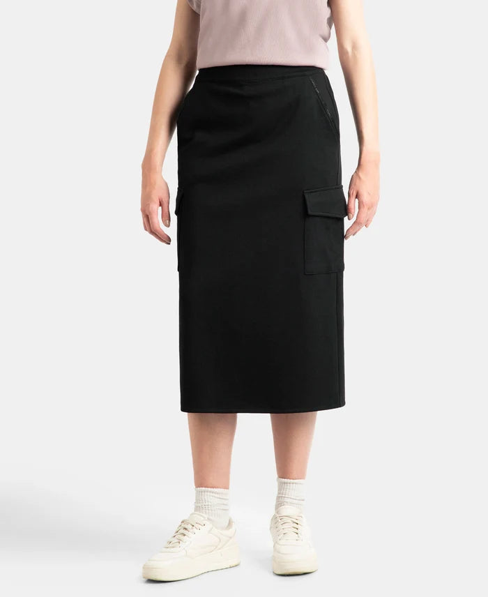 Super Combed Cotton Rich Pique Fabric Cargo Skirt with Inner Drawstrings - Black
