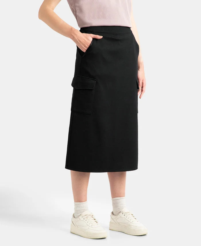 Super Combed Cotton Rich Pique Fabric Cargo Skirt with Inner Drawstrings - Black