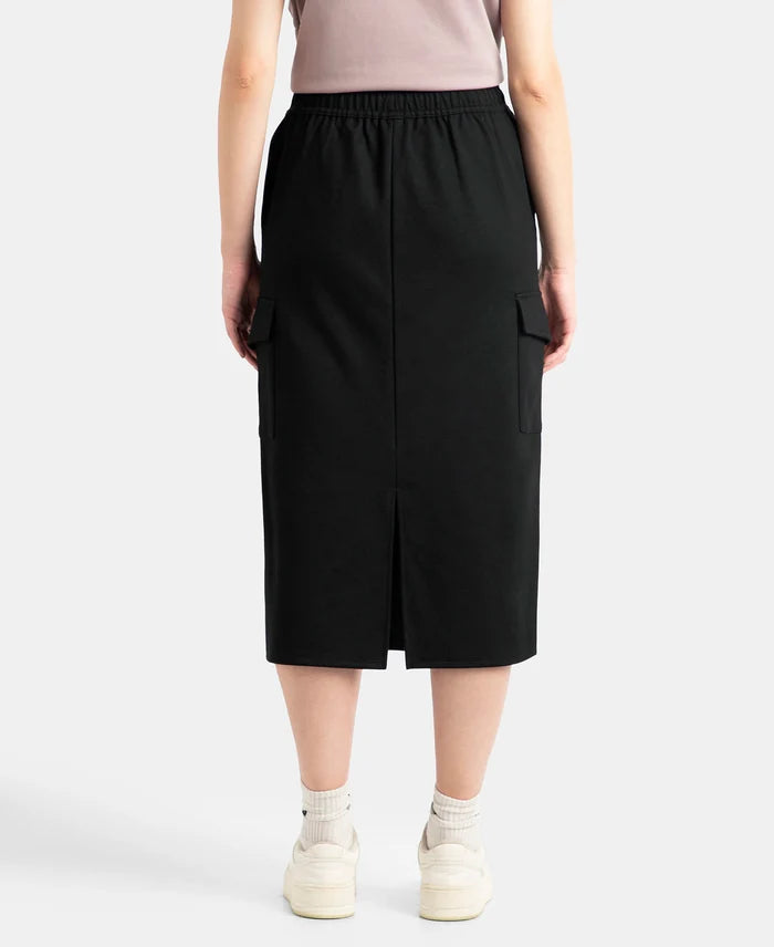 Super Combed Cotton Rich Pique Fabric Cargo Skirt with Inner Drawstrings - Black