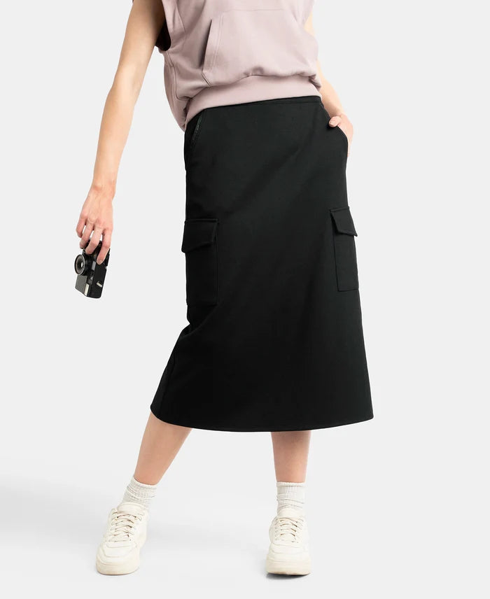 Super Combed Cotton Rich Pique Fabric Cargo Skirt with Inner Drawstrings - Black