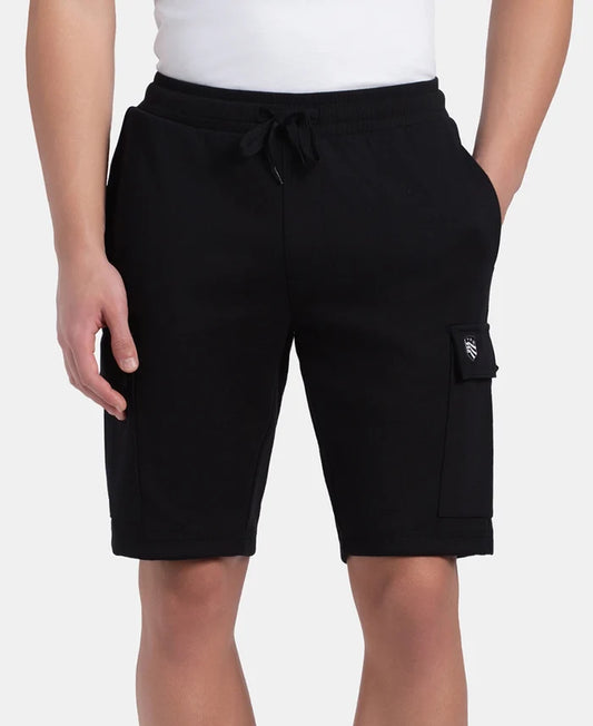Super Combed Cotton Rich Regular Fit Cargo Pocket Shorts - Black