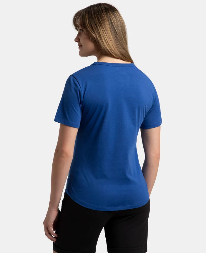 Super Combed Cotton Rich Relaxed Fit Solid Curved Hem Styled Half Sleeve T-Shirt - Mazarine Blue