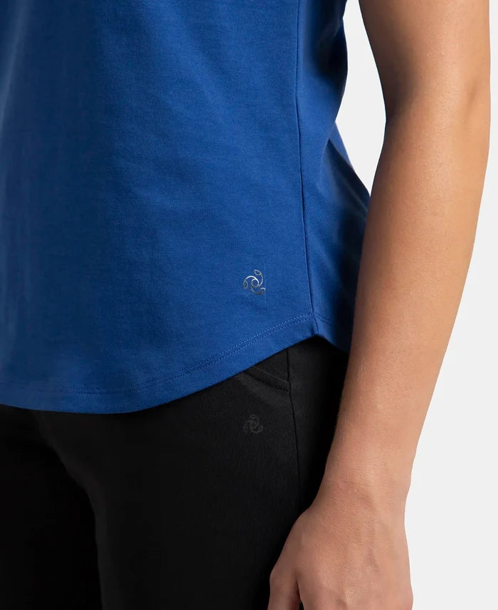 Super Combed Cotton Rich Relaxed Fit Solid Curved Hem Styled Half Sleeve T-Shirt - Mazarine Blue