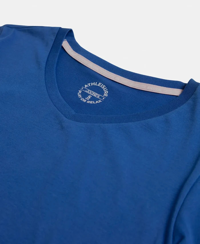 Super Combed Cotton Rich Relaxed Fit Solid Curved Hem Styled Half Sleeve T-Shirt - Mazarine Blue