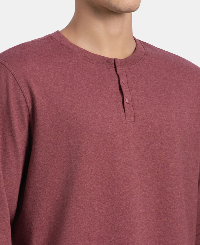 Super Combed Cotton Rich Solid Full Sleeve Henley T-Shirt - Wild Ginger Melange