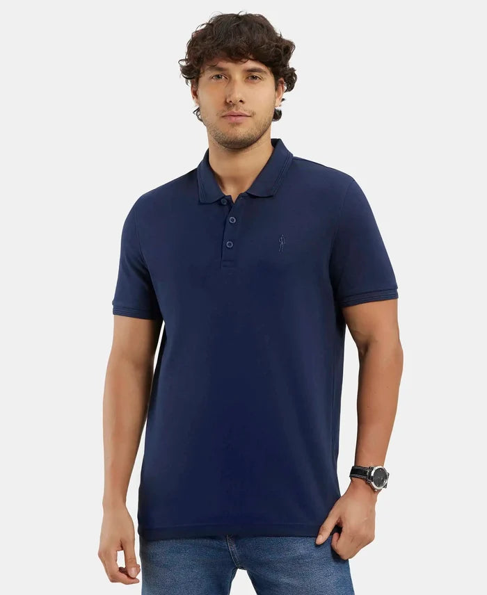 Super Combed Cotton Rich Solid Half Sleeve Polo T-Shirt - Navy-1