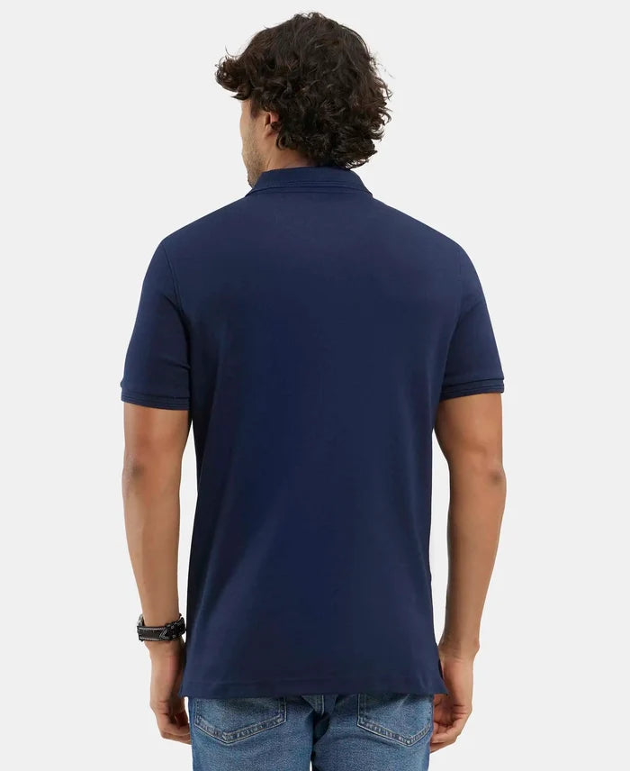 Super Combed Cotton Rich Solid Half Sleeve Polo T-Shirt - Navy-3