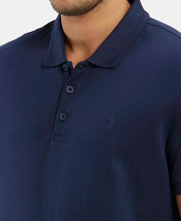 Super Combed Cotton Rich Solid Half Sleeve Polo T-Shirt - Navy-7