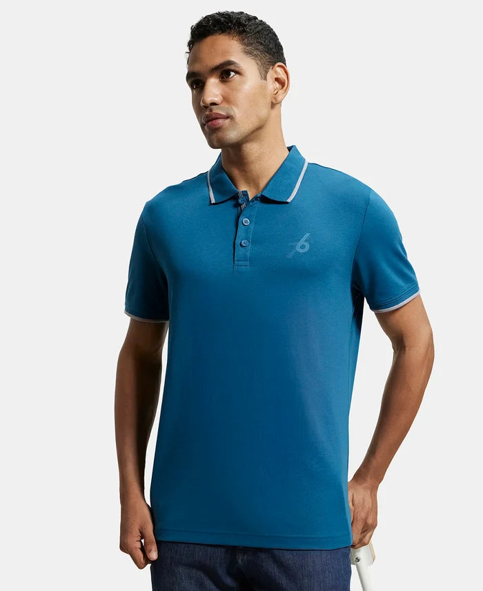 Super Combed Cotton Rich Solid Half Sleeve Polo T-Shirt - Seaport Teal-5