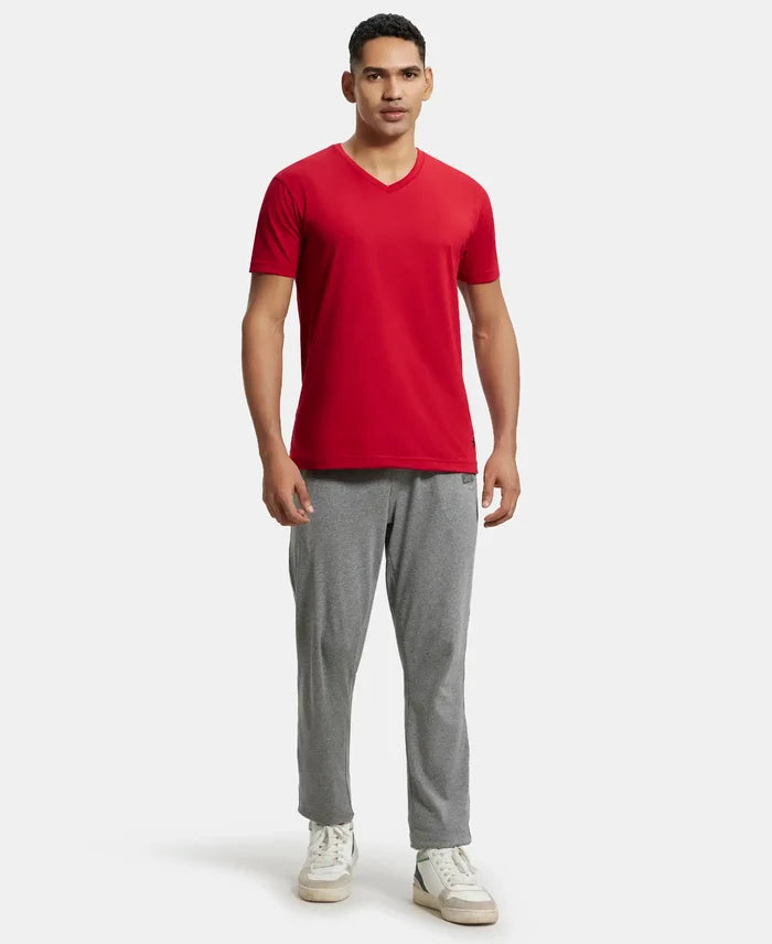 Super Combed Cotton Rich Solid V Neck Half Sleeve T-Shirt  - Shanghai Red-4