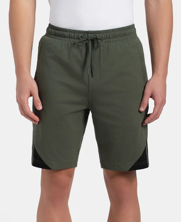 Super Combed Cotton Rich Straight Fit Shorts with Zipper Pockets - Thyme & Black