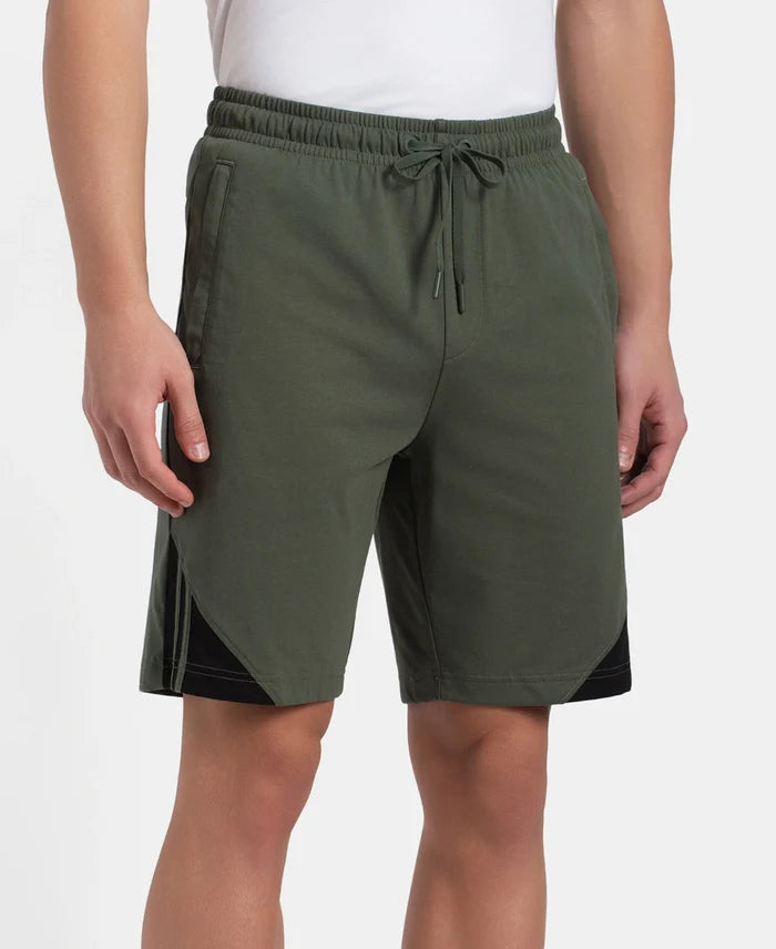 Super Combed Cotton Rich Straight Fit Shorts with Zipper Pockets - Thyme & Black