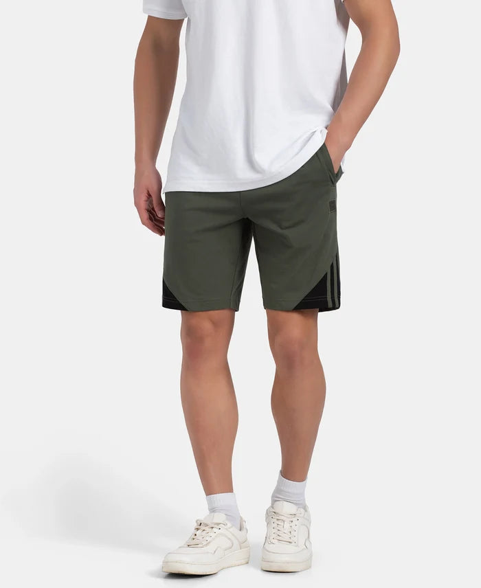 Super Combed Cotton Rich Straight Fit Shorts with Zipper Pockets - Thyme & Black
