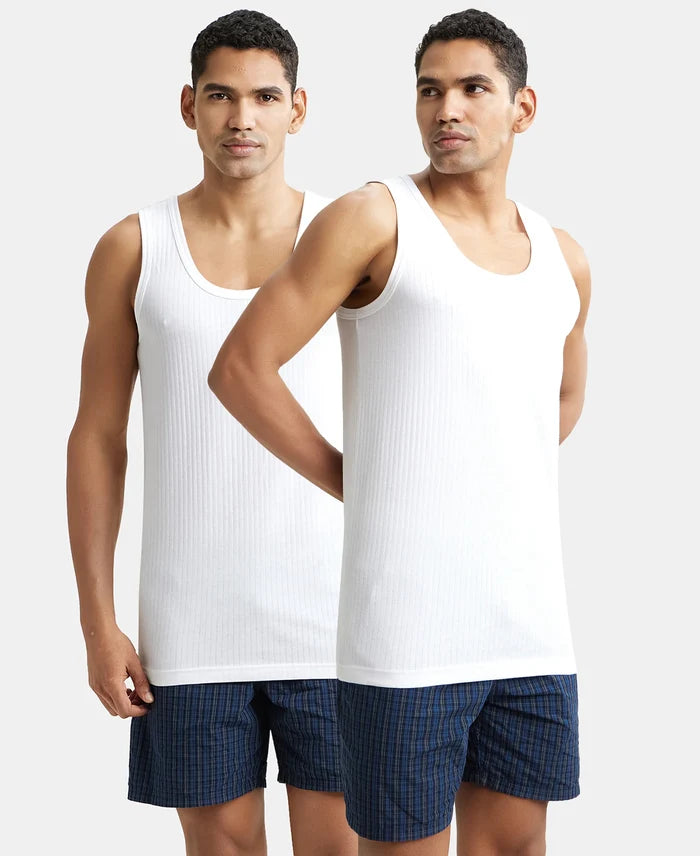 Super Combed Cotton Round Neck Sleeveless Vest - White-1