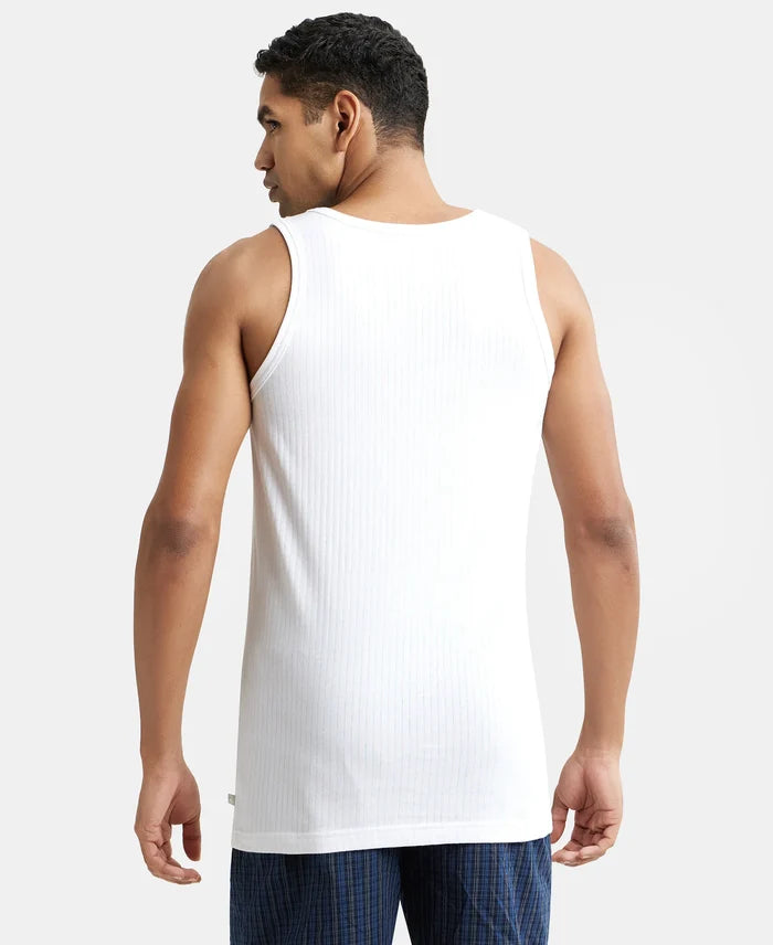 Super Combed Cotton Round Neck Sleeveless Vest - White-4