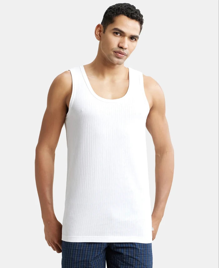Super Combed Cotton Round Neck Sleeveless Vest - White-2