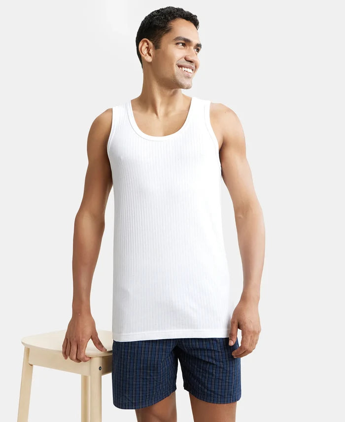 Super Combed Cotton Round Neck Sleeveless Vest - White-6