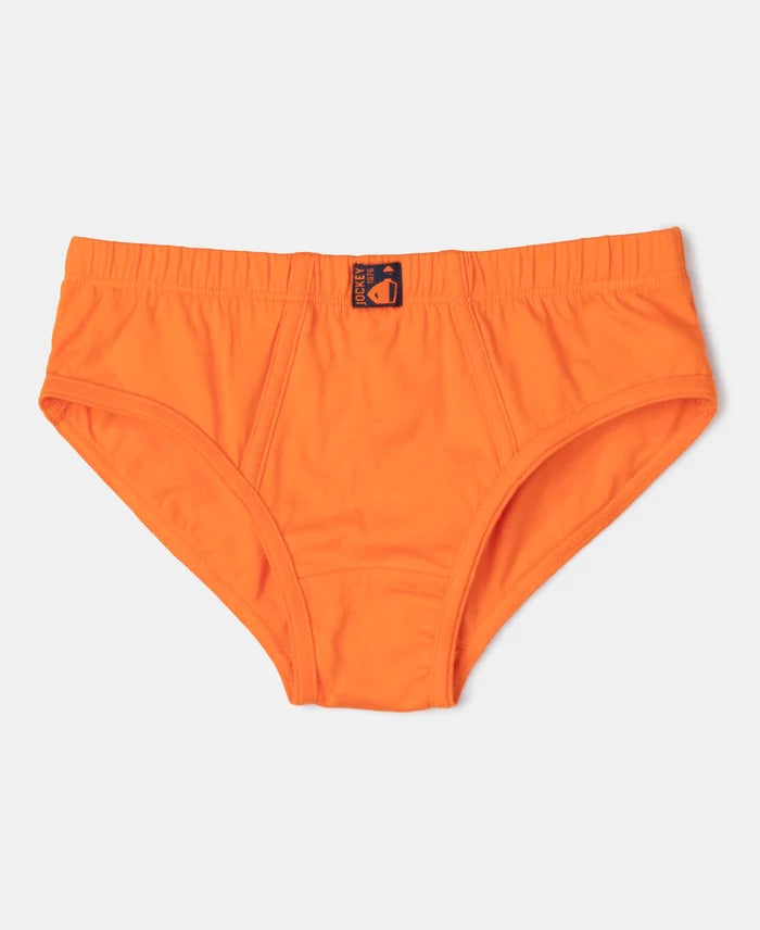 Super Combed Cotton Solid Brief with Ultrasoft Waistband - Mandarin Orange, Navy & Ocean Depth (Pack of 3)