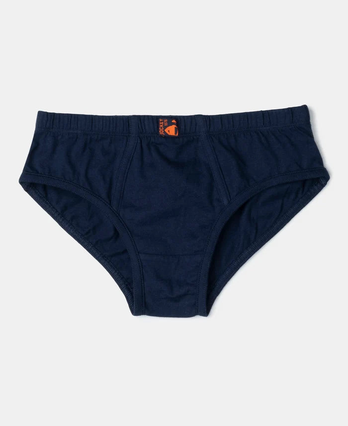 Super Combed Cotton Solid Brief with Ultrasoft Waistband - Mandarin Orange, Navy & Ocean Depth (Pack of 3)
