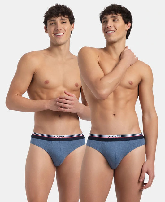 Super Combed Cotton Solid Brief with Ultrasoft Waistband - New Light Denim Melange (Pack of 2)