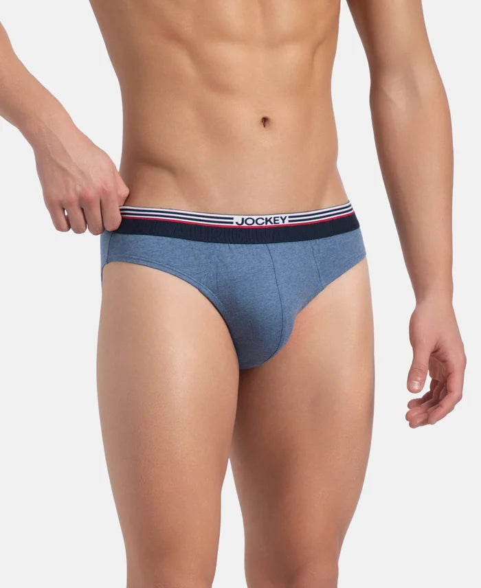 Super Combed Cotton Solid Brief with Ultrasoft Waistband - New Light Denim Melange (Pack of 2)