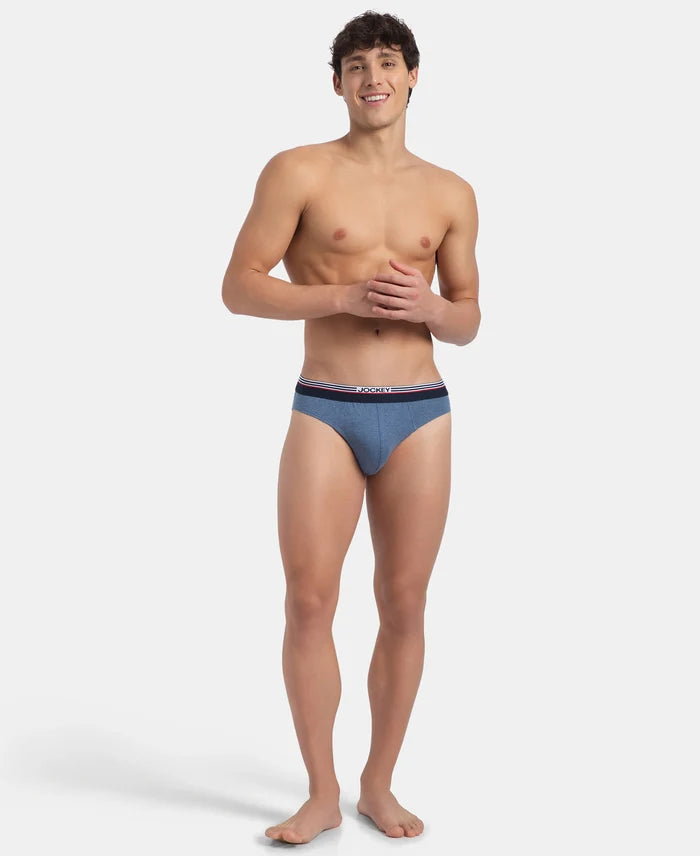 Super Combed Cotton Solid Brief with Ultrasoft Waistband - New Light Denim Melange (Pack of 2)