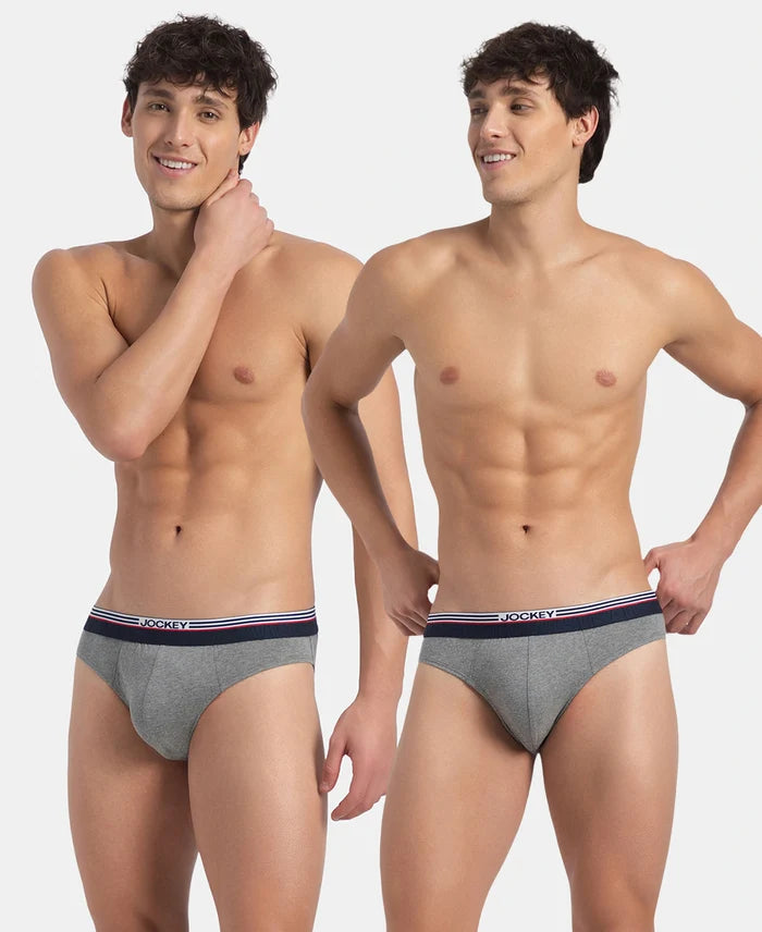 Super Combed Cotton Solid Brief with Ultrasoft Waistband - New Mid Grey Melange (Pack of 2)