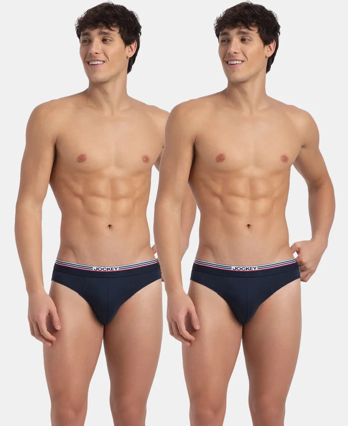 Super Combed Cotton Solid Brief with Ultrasoft Waistband - New Navy (Pack of 2)