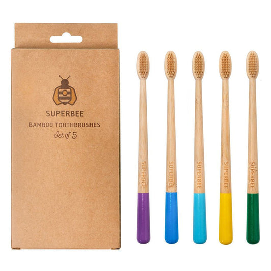 SuperBee Bamboo Toothbrush Mixed Colours - 5 Pack