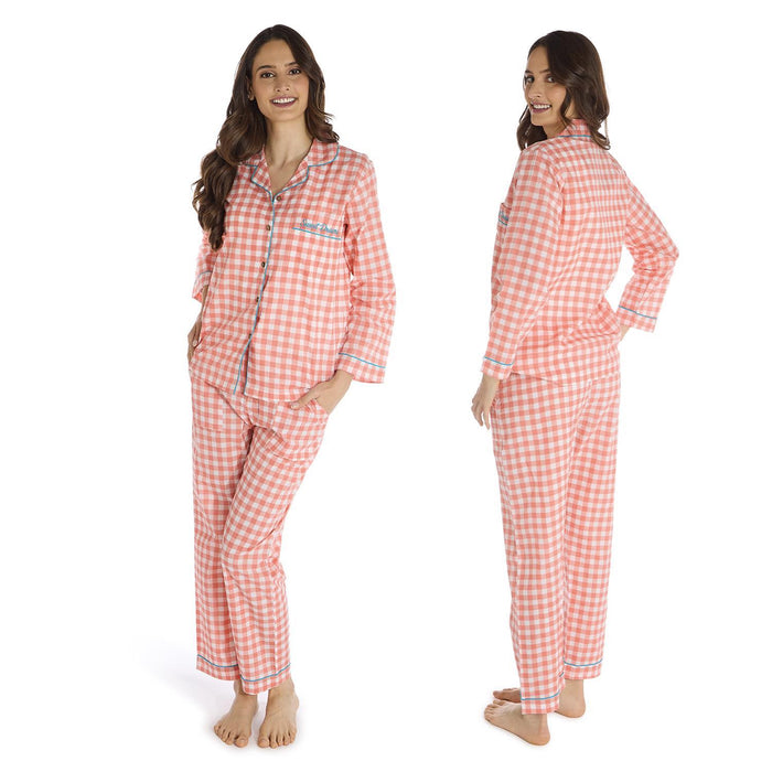 Sweet Dreams Coral Gingham Printed Pajamas