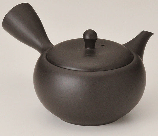Takasuke Kiln (Y115) 高資陶苑: Tokoname Kyusu Tea Pot, Black, Kikumaru Ceramic Mesh Strainer 250 ml