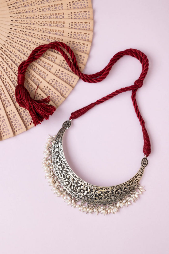 Tattva Chitai Flower Intricate Pearl Drop Dori Necklace