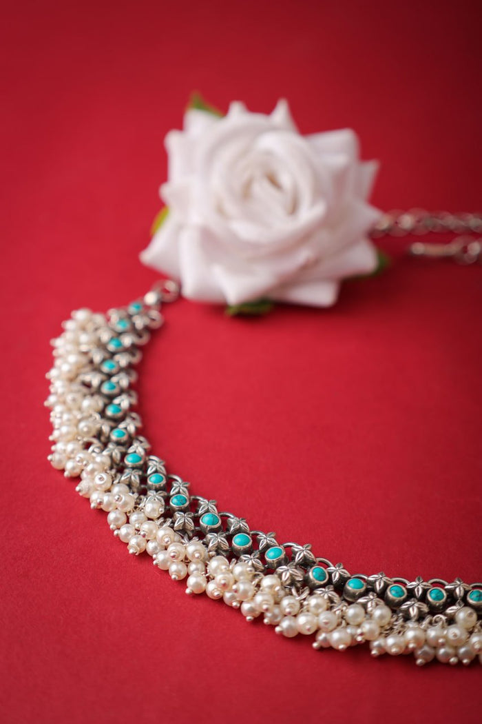 Tattva Turquoise Jadau Pearl Drop Classic Necklace