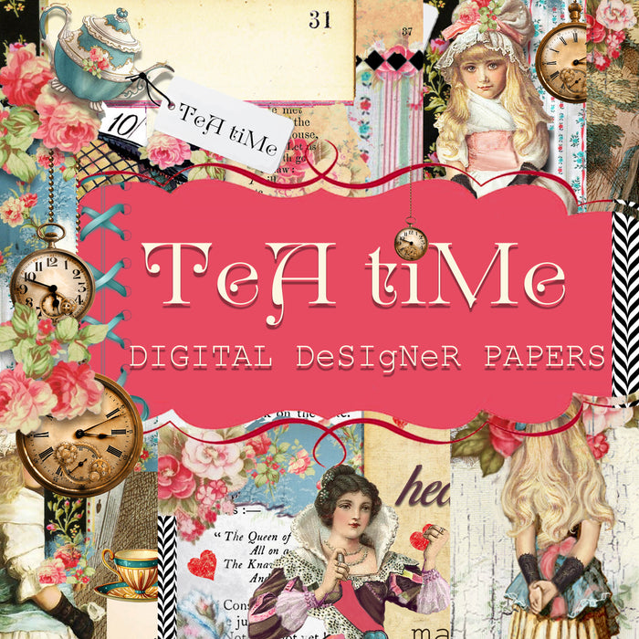 Tea Time Collage - Digital Journal Kit - Designer Papers