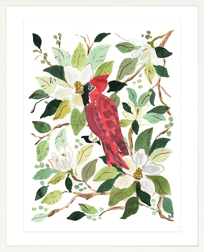 The "Cardinal in the Magnolias" Garden Party Series, Fine Art Print