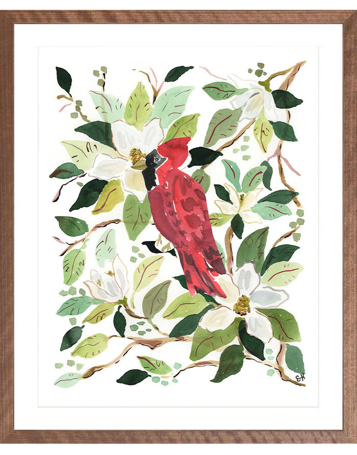 The "Cardinal in the Magnolias" Garden Party Series, Fine Art Print