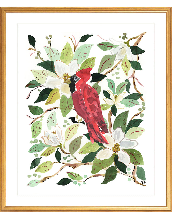 The "Cardinal in the Magnolias" Garden Party Series, Fine Art Print