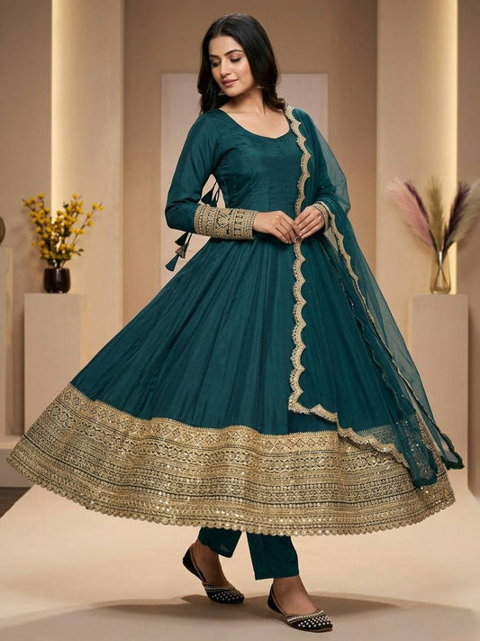 Timeless Anarkali with golden charm