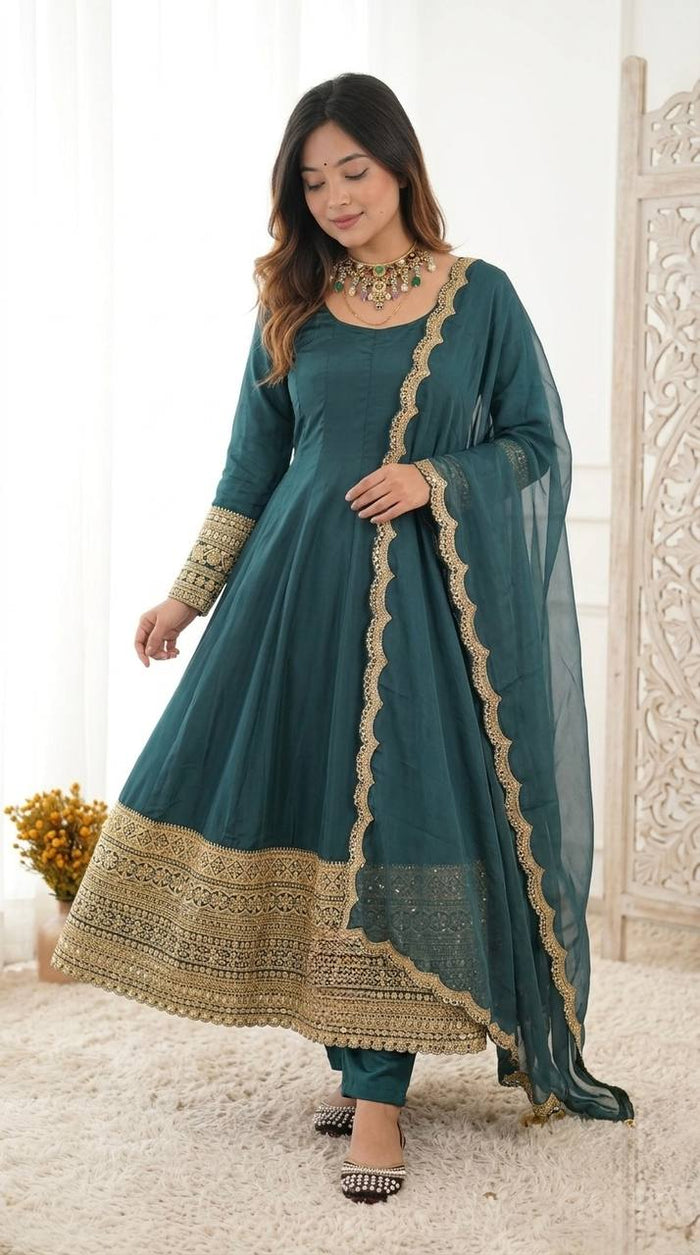 Timeless Anarkali with golden charm