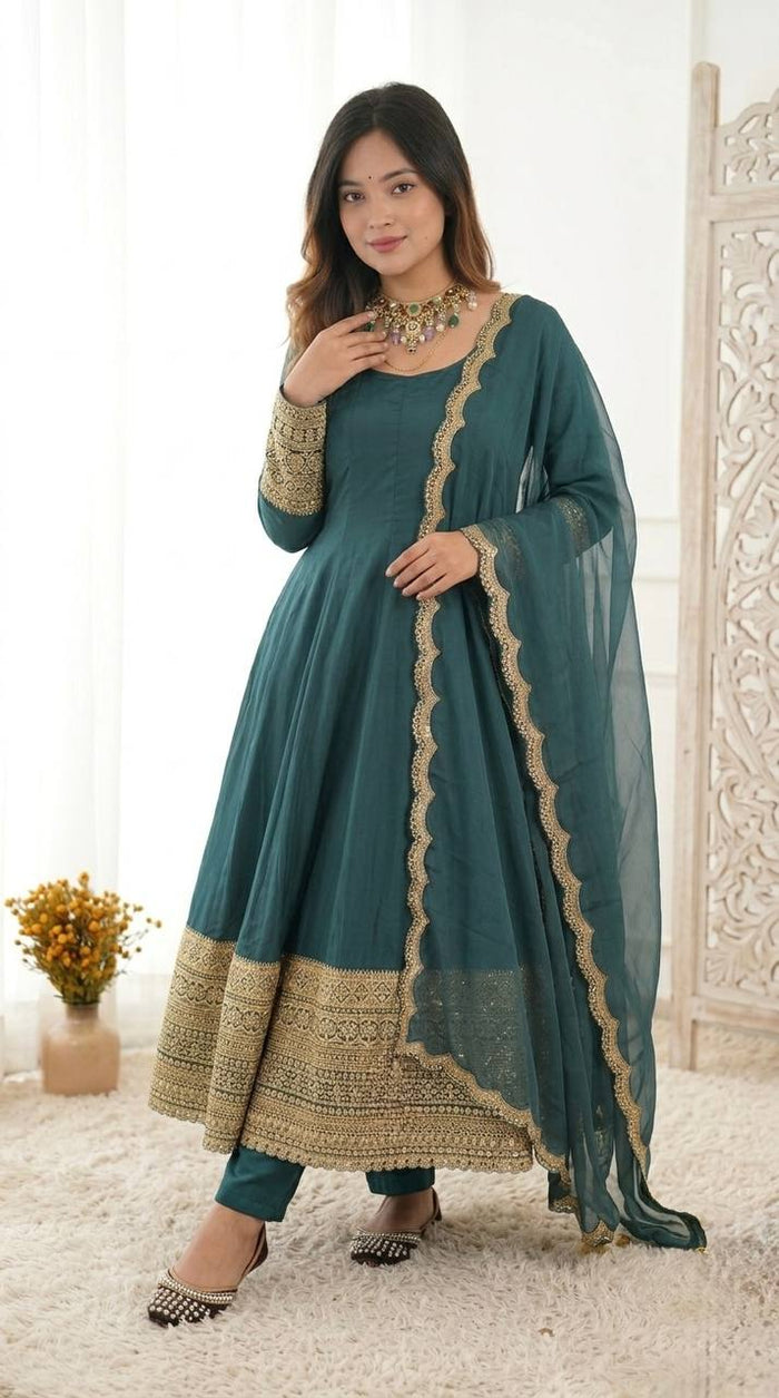 Timeless Anarkali with golden charm