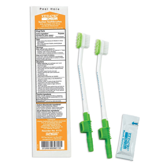Toothette Suction Toothbrushes with Antiseptic Oral Rinse and Mouth Moisturizer, Pack of 2