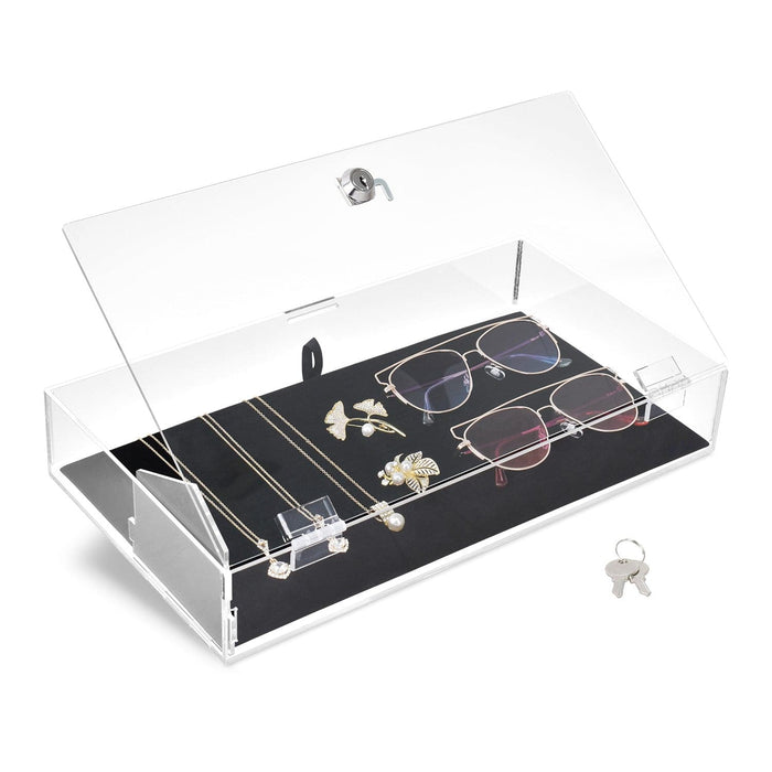 #TRJ2656L-93-1 Lockable Acrylic Display Case with Removable Black Luxurious Velvet Jewelry Pad